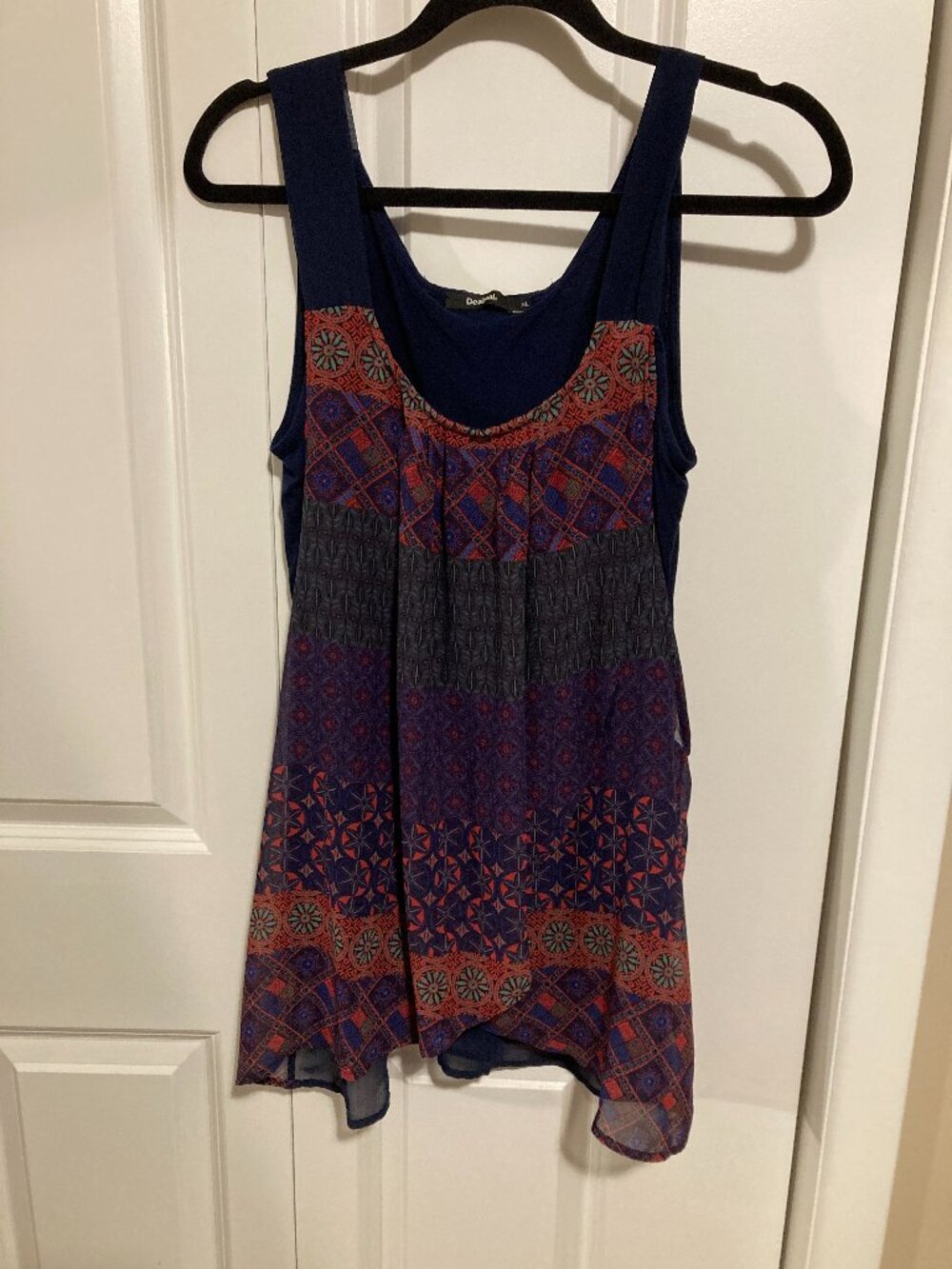#180 Women's Desigual Boho Layered Tunic Top Sleeveless, Size XL